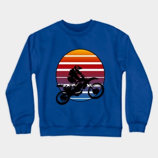 Motor X Silhouette Dirt Bike Against Retro Sunset Crewneck Sweatshirt